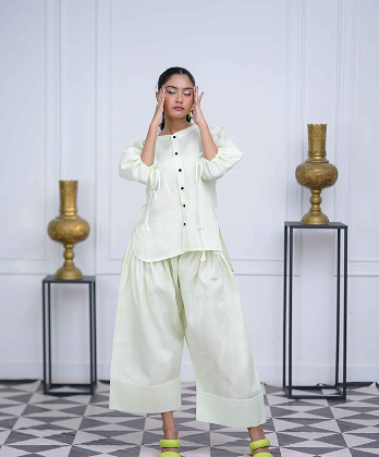 Elegent All - Pistachio Green Farshi Shalwar Dress for modern look