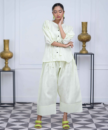 Elegent All - Pistachio Green Farshi Shalwar Dress for modern look