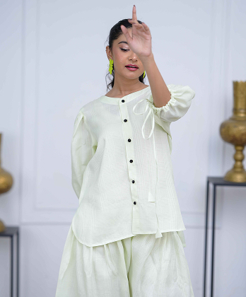 Elegent All - Pistachio Green Farshi Shalwar Dress for modern look