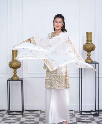 Luxury White Glasswork Outfit for Eid