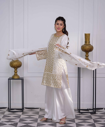 Luxury White Glasswork Outfit for Eid